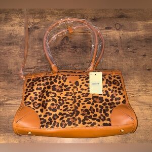 Leopard Print Women's Leather Trim Shoulder Bag